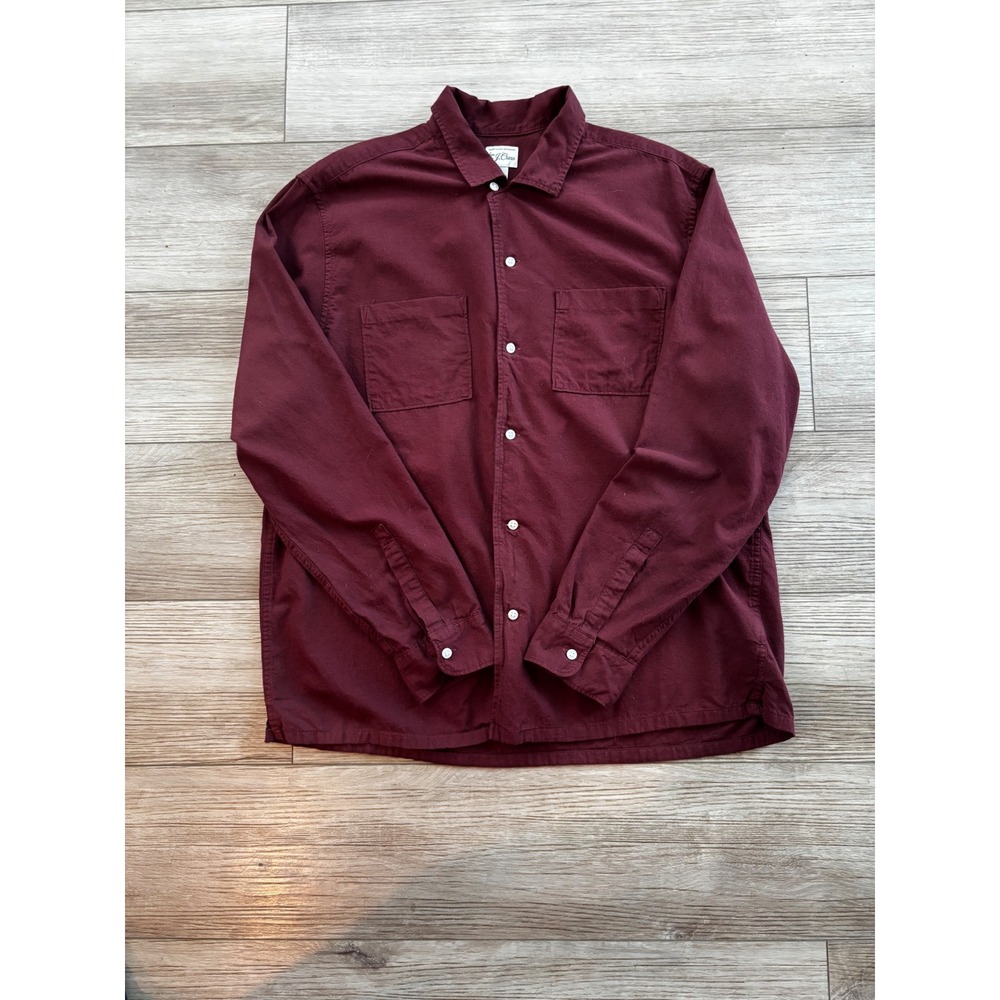 J.Crew Mens Burgundy Cotton Wool Blend Button Down Shirt BK061 Large Maroon